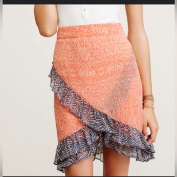 Free People Around the World coral gray ruffle wrap mini skirt size 2 - Picture 1 of 12